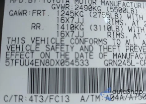 2013 Toyota Tacoma Base V6 z USA, uszkodzony, nr VIN 5TFUU4EN8DX054533